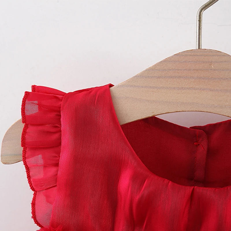 CloudWhimsy – Flying Sleeve Princess Dress with Bow for Little Girls