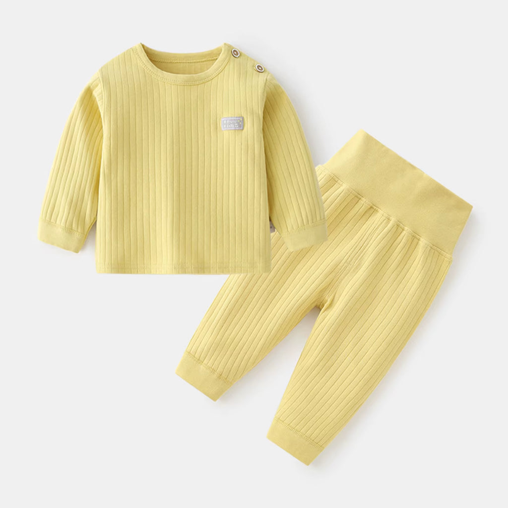 CozyNest – Baby Thermal Underwear Pajama Set in Soft Candy Colors